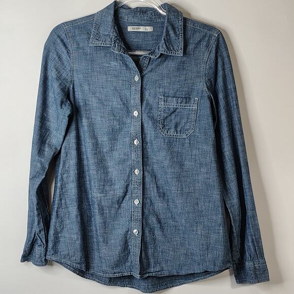 Old Navy 100% Cotton Chambray Button Up Shirt Long Sleeves Womens Small - Picture 1 of 13